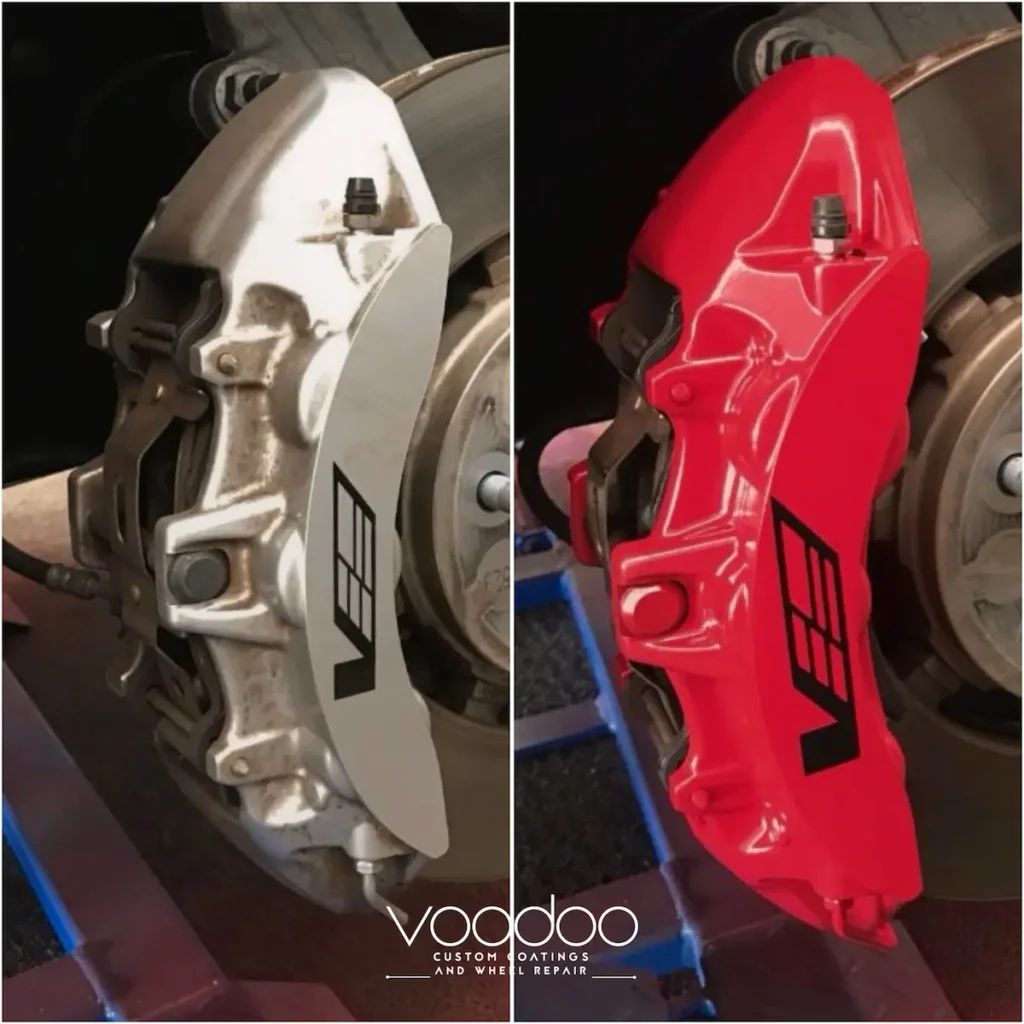 Before and after calipers painted red in Mobile, AL