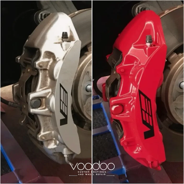 Before and after calipers painted red in Mobile, AL